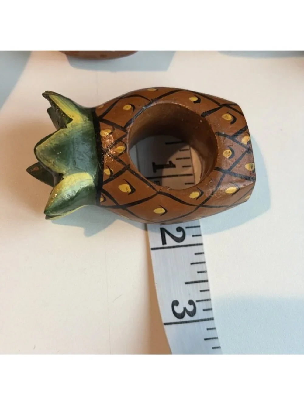 8 Vintage Wooden Painted Pineapple Napkin Rings Table Decor Tiki New England